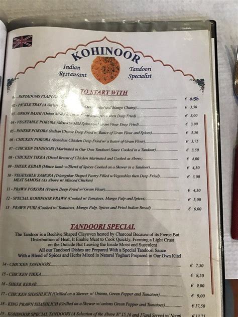 Kohinoor Menu