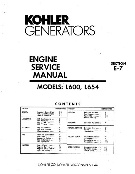 kohler generator service manuals free