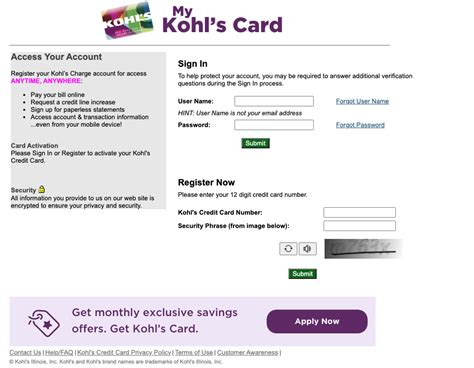 kohls com activate card login