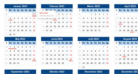 koledar delovnih dni 2023