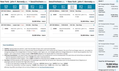 korean air book ticket with miles