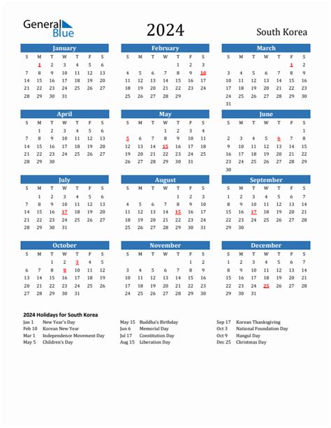korean calendar 2024 with holidays