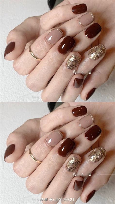 Korean Nails Ideas Maroon