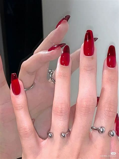 Korean Transparent Red Nails