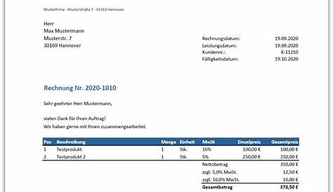 Rechnungsvorlage (Word & Excel) Schweiz gratis download