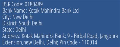 kotak mahindra bank bsr code list