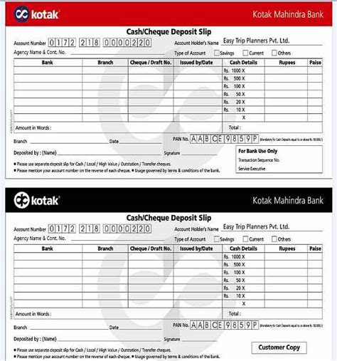 kotak mahindra bank cash deposit slip