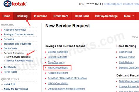 kotak mahindra bank service request