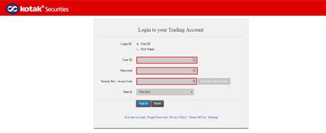kotak stock trader login page