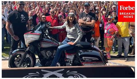 South Dakota Governor Kristi Noem rides into Sturgis Motorcycle Rally