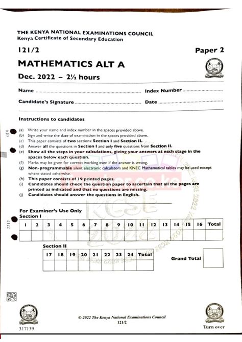 ksce 2022 mathematics paper 2 marking scheme