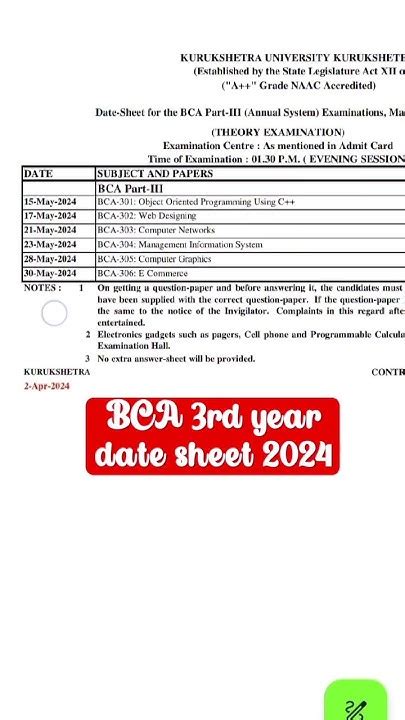 kuk date sheet bca 2023