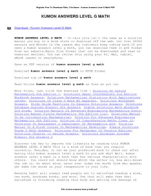 Kumon Level G Answer Book