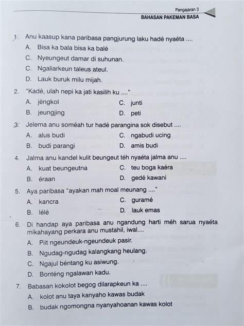 Kunci Jawaban LKS Bahasa Sunda Kelas 9 Semester 2