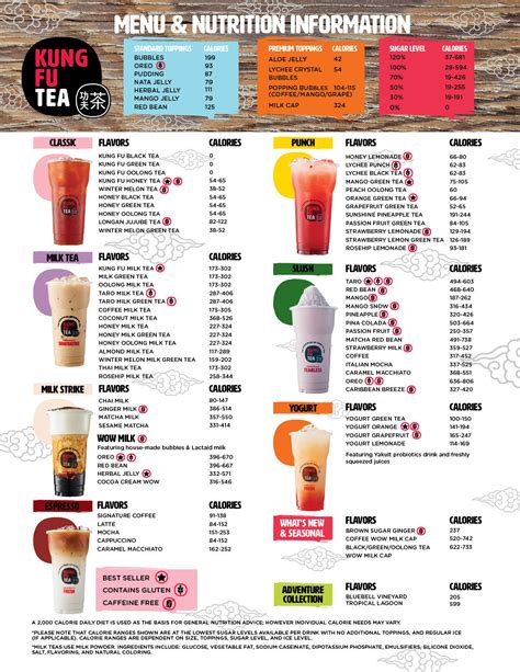 kung fu tea menu calories