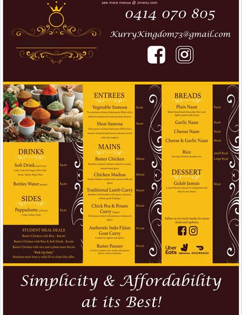 kurry kingdom menu