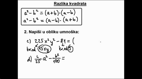 kvadrat binoma i razlika kvadrata zadaci