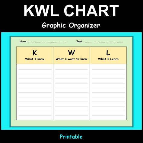 Free KWL Chart Printable Graphic Organizer Paper Trail Design