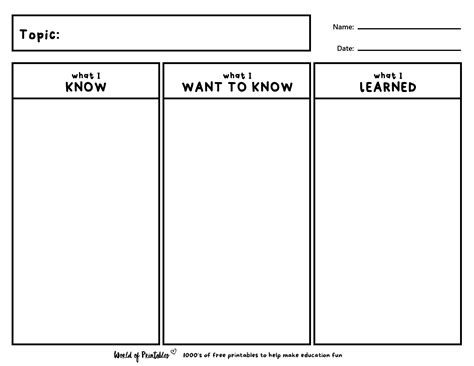 Kwl Chart Printable Free