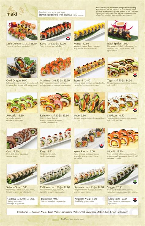 kyoto kitchen japanese restaurant menu