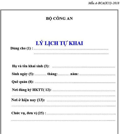 lý lịch tự khai bộ công an