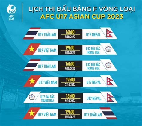 lịch thi đấu u17 châu á 2023