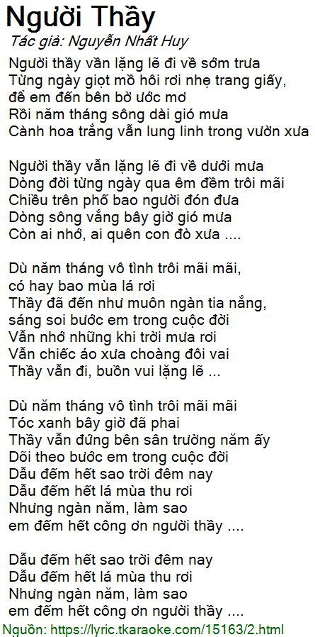 lời bài hát người thầy