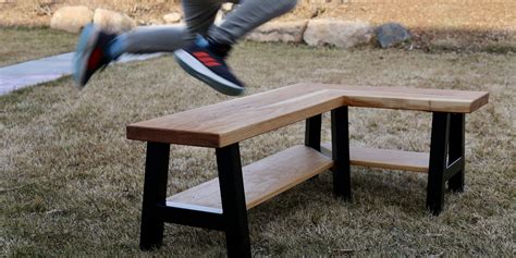 l shaped wood bench