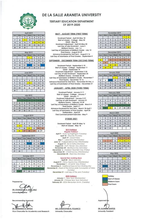 La Salle University Academic Calendar