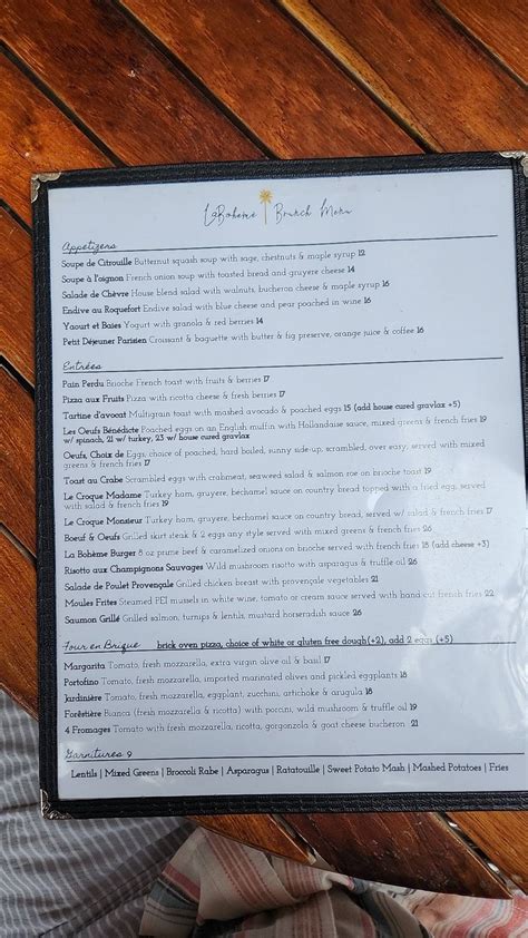 la boheme hoboken menu