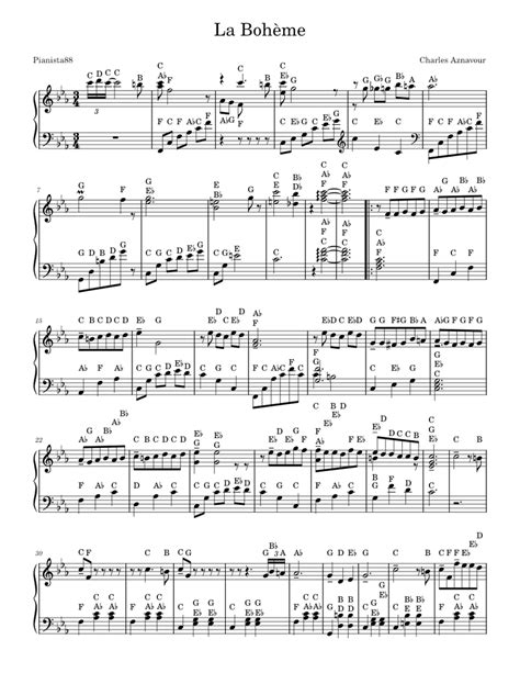 la boheme piano sheet music