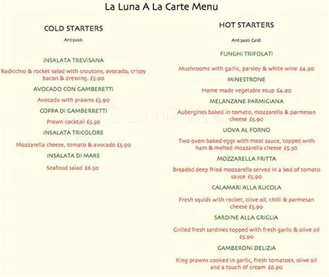 la luna restaurant menu