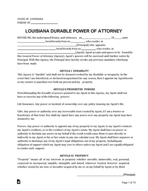 la power of attorney form
