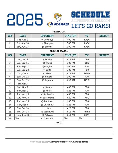 La Rams Schedule Printable