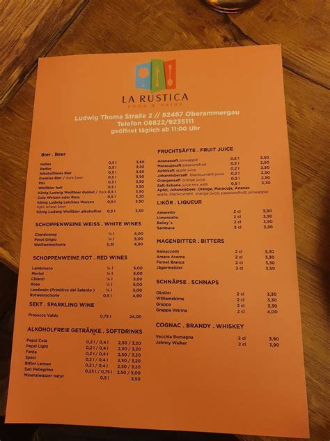 La Rustica Takeaway Menu