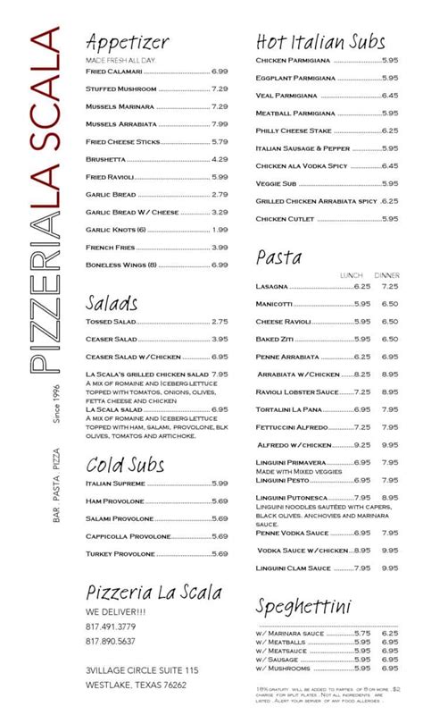 la scala pizza menu