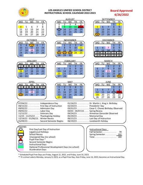 la school district calendar
