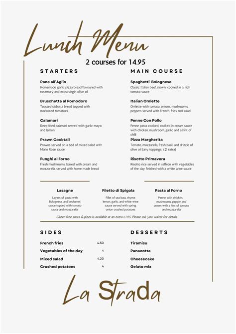 La Strada Lunch Menu