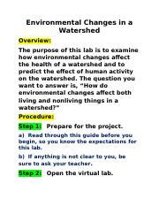 Lab Environmental Changes In A Watershed What Is The Purpose Of The Lab