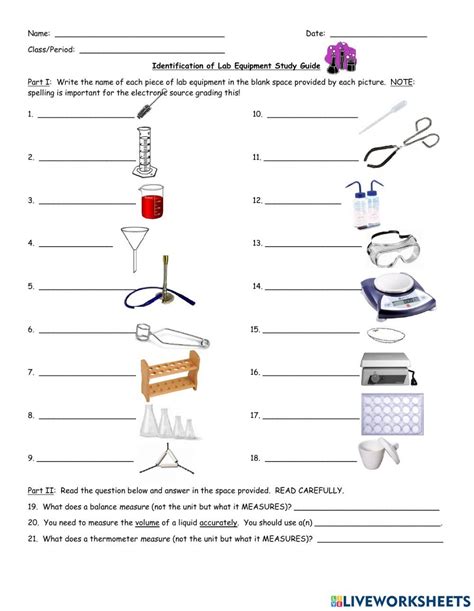 Lab Equipment And Functions Worksheet