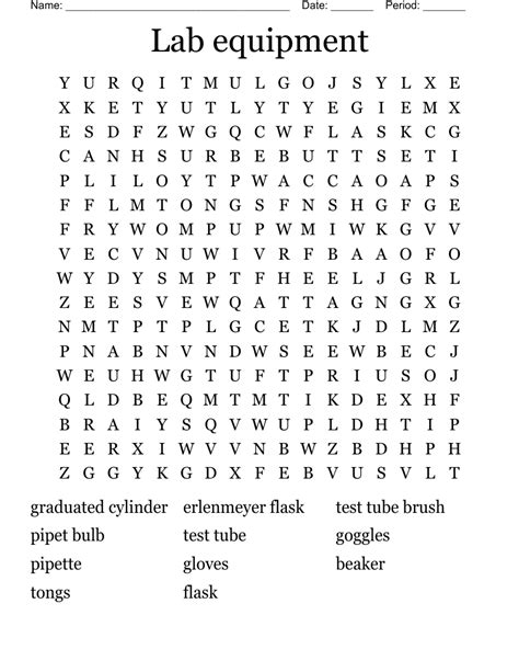 lab equipment worksheet answers word search