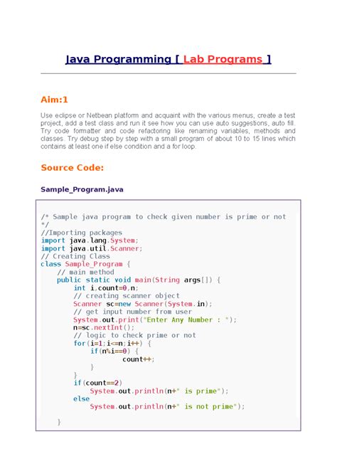 Lab Manual Java Programming
