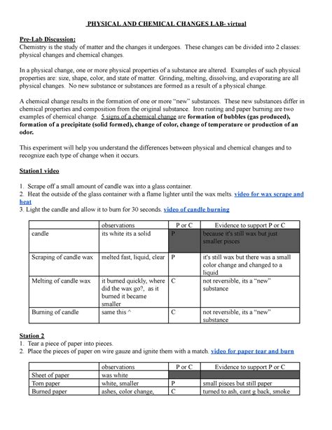 Lab Physical And Chemical Changes Assignment Reflect On The Lab