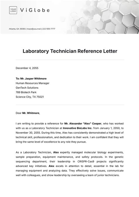 Lab Reference Letter Template