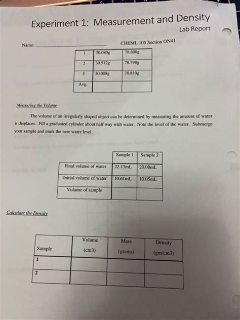 Lab Report For Density Measurement