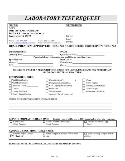 Lab Requirements Letter Format