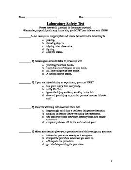 Lab Safety Test Middle School