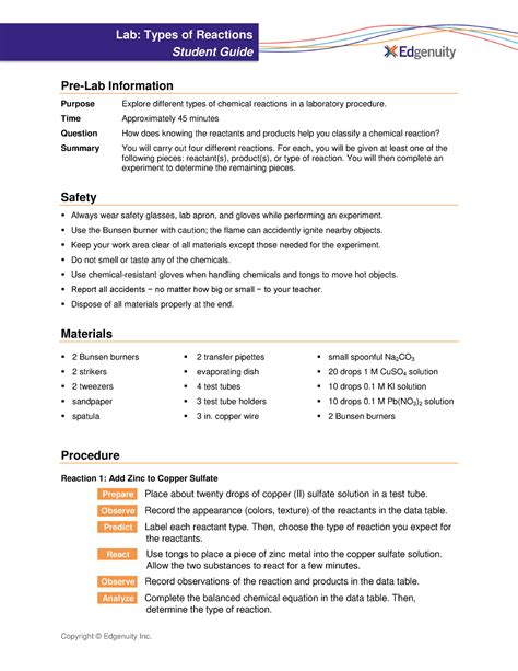 Lab Types Of Reactions Edgenuity