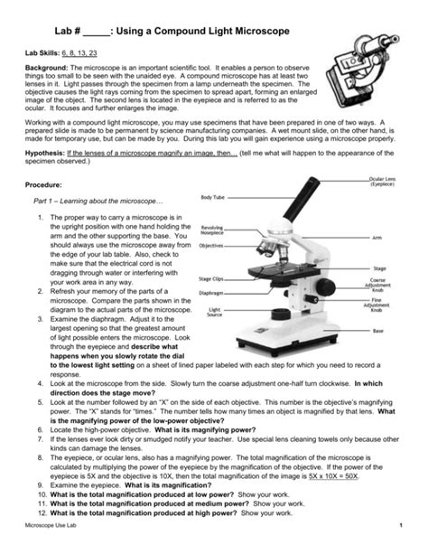 Lab Using Microscope Answers
