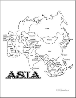 Labeled Asia Map Coloring Page